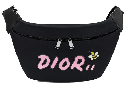 Dior x Kaws Belt Bag Pink Logo Nylon Black 